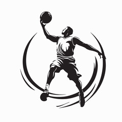 Silhouette of Basketball Player Slam Dunking Vector Graphic © Sutarno
