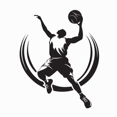 Athletic Basketball Player Jumping for Slam Dunk Logo Vector © Sutarno