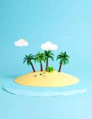 Fototapeta premium Tropical Island with Palm Trees and Clouds.
