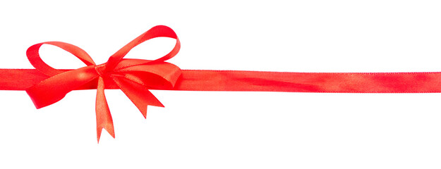 Shiny red ribbon decoration gift design element tied isolated on a white background