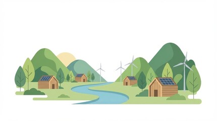 Fototapeta premium Eco friendly village landscape scene.