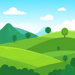 Obraz premium Serene Green Hills Landscape with Trees.