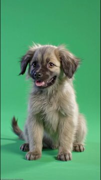 Cute animated dog sitting on green background