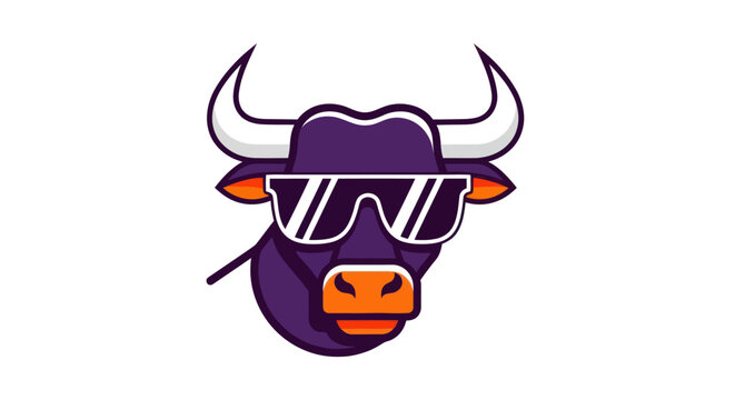 Stylized bull head with sunglasses vector illustration on white background