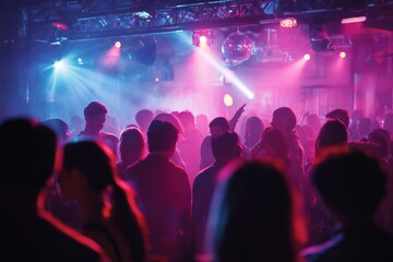 Crowd of young people dancing at a nightclub
