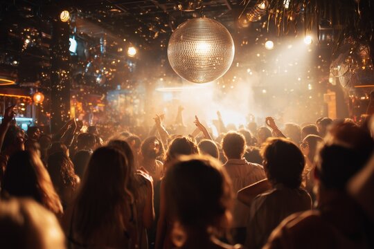 Crowd of young people dancing at a nightclub
