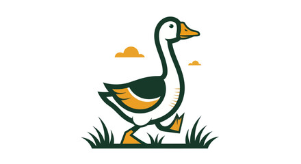 Stylized goose illustration walking on grass with a clean white background © Zero