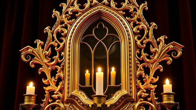 monstrance. Ornate golden monstrance glowing with warm light against a dark velvet background. event programs, museum guides, designed for cultural heritage projects and event programs.