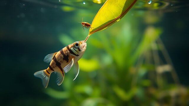 cyclotis. Archerfish aiming at an insect above the water surface. wildlife magazines, conservation campaigns, designed for nature documentaries and education, supports conservation.