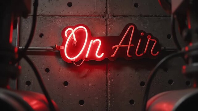 Red On air neon sign on industrial concrete wall 4k video