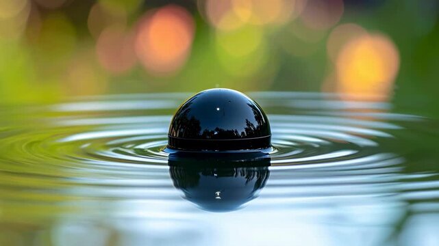 Water sphere reflection scarcity concept with technology sensor focus, ripple surface balance emotion outdoors abstract nature