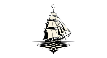 Sailing ship illustration against white background for design elements © Zero