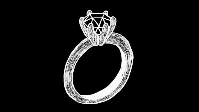 Wiggly hand-drawn diamond wedding ring icon on transparent background 3