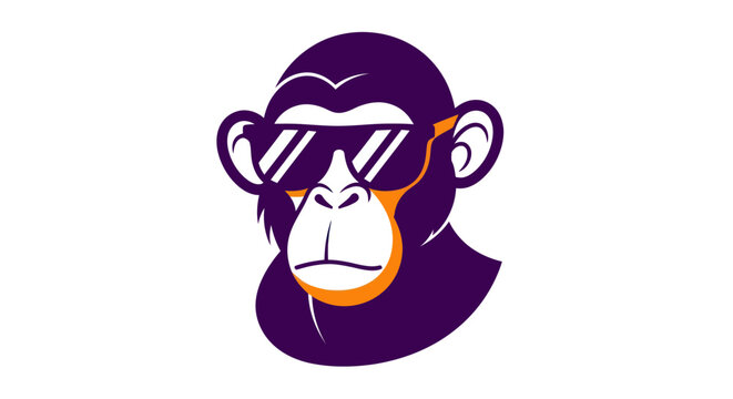 Stylized cartoon monkey wearing sunglasses on white background