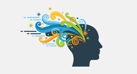 Abstract illustration of human head with creative colorful design elements