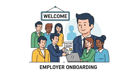 Naklejka premium Onboarding illustration team welcoming new employee in office environment