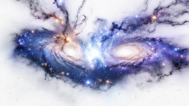 A vibrant, swirling galaxy with shades of blue, purple, and orange