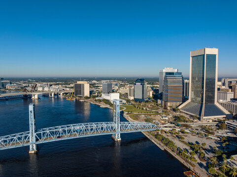 Drone Aerial View of the Main Street Bridge in Jacksonville, Florida