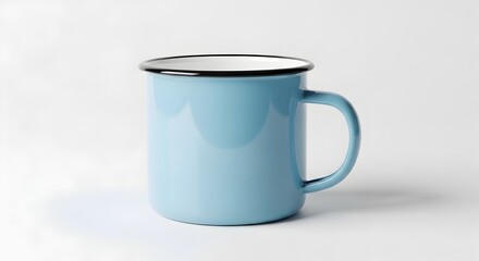 Obraz premium Vibrant Blue Enamel Mug With Sturdy Handle Ready for Hot Beverages