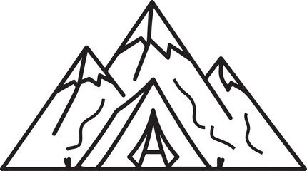 Camping tent and mountain peak icon for nature adventure. © Abir