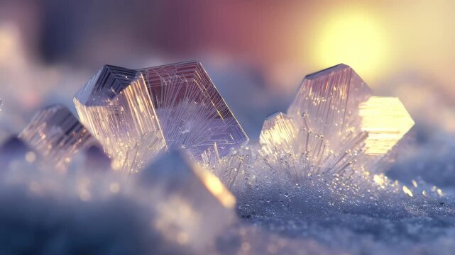 Macro Photograph of Sparkling Ice Crystals with Refracted Light, Macro shot of shimmering ice crystals with refracted light