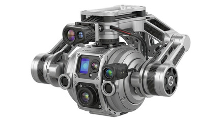 A futuristic multi-lens camera system on transparent background