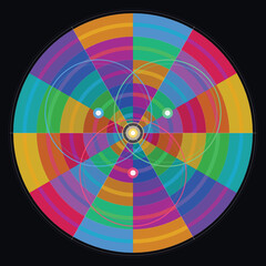 Obraz premium Celestial Geometry: An artistic display of geometric shapes and vibrant color, blending art and science with a touch of cosmic flair. 