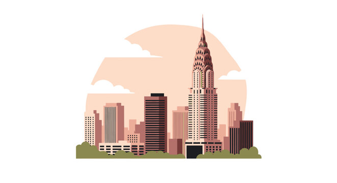 Chrysler building vector and New York City skyline illustration