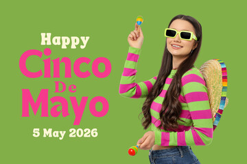 Obraz premium Young woman celebrates Cinco de Mayo joyfully