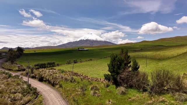 Cinematic Aerial Drone Footage of Cotopaxi Volcano &ndash; Snow-Capped Volcano and Andes Landscape in Ecuador 4K