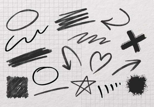 Abstract Sketch Symbols On Paper Element Set
