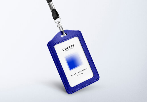 Blue Leather ID Badge Mockup Holder PSD