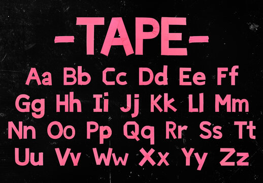 Bold Pink Tape Font Alphabet Set