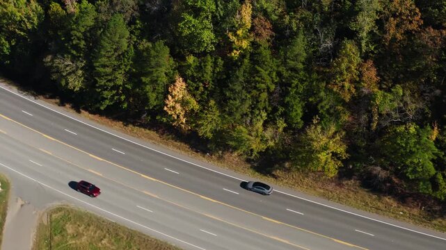 Cars Driving On Multi‑Lane Highway In Arkansas, USA - Drone Shot