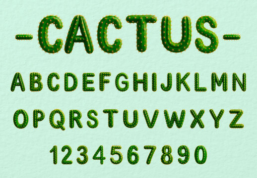 Cactus Themed Bold Alphabet Design Font Set