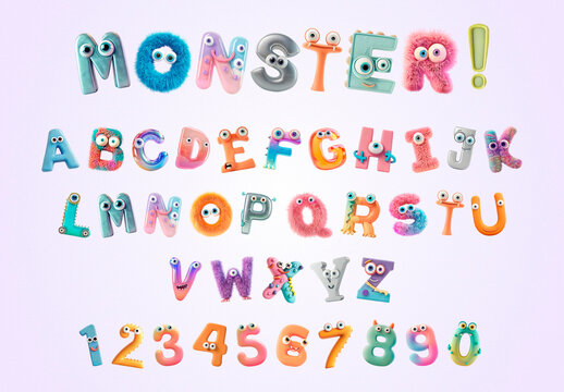 Colorful Monster Themed Alphabet Letters Font Set