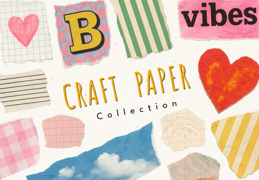 Colorful Torn Paper Collage Design Element Set