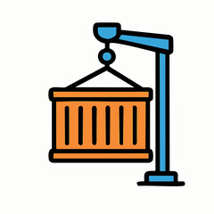 Clean vector illustration of an industrial crane lifting a shipping container, embodying global logistics, cargo transport, and efficient supply chain management