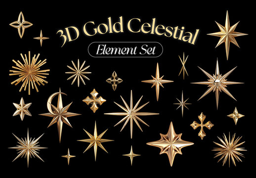 Golden Celestial 3D Star Element Set