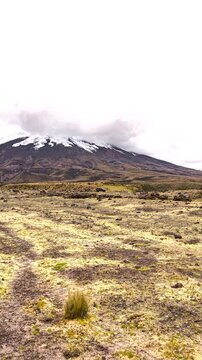 Cinematic Aerial Drone Footage of Cotopaxi Volcano &ndash; Snow-Capped Volcano and Andes Landscape in Ecuador 4K