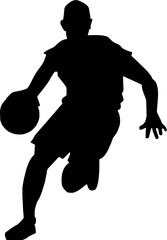 Basketball player dribbling ball silhouette isolated on white background © Rizky