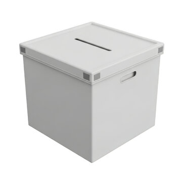 A large, sturdy, and secure white plastic ballot box with a lockable lid. isolated on transparent background