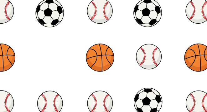 Sports balls seamless pattern soccer baseball basketball cartoon style