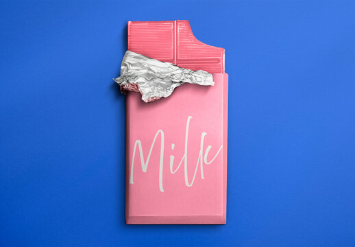 Pink Chocolate Bar Packaging Mockup Unwrapped PSD