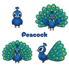 Cute peacock mascot four images many colors © khakim