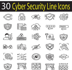 Obraz premium 30 Cyber Security and Data Protection Line Icons - Minimalist Network Security, Encryption, and Privacy Vector Symbols 