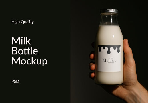 Realistic Milk Bottle Mockup PSD