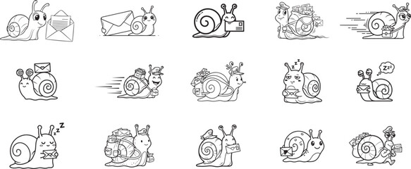 Snail Mail Icon Vector, Postal Delivery Snail Illustration, Cute Slow Mail Symbol, Outline Communication Icon © TasnimRahman