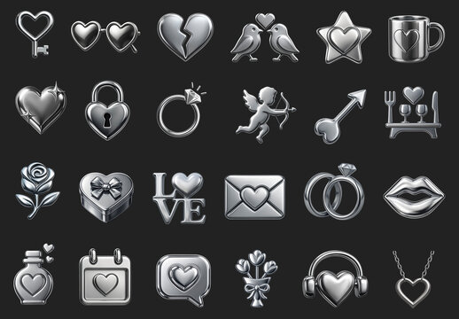 Silver Love Themed Icon Set