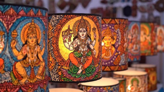 Colorful Indian Hindu God Statues Display.